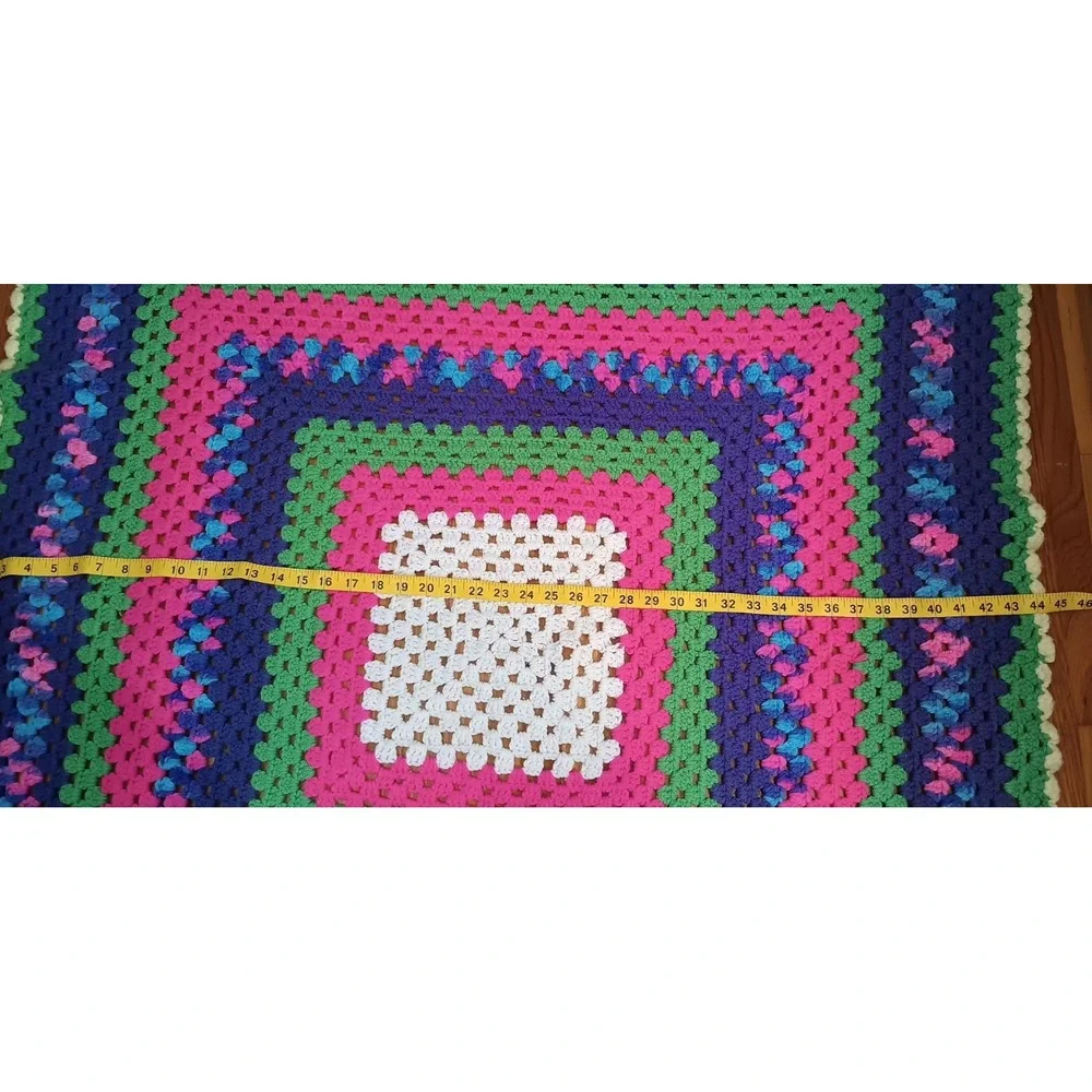 Crochet  granny square afghan blanket sofa throw 44 X 44 Neon Rainbow
